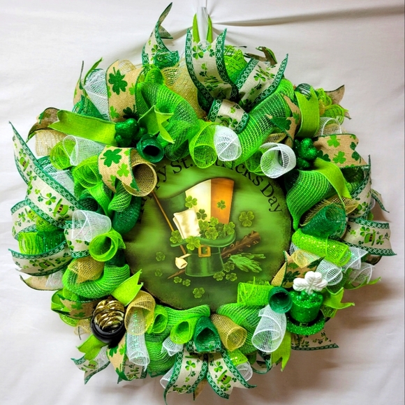 handmade Other - St. Patrick's Day Handmade Deco Mesh Wreath